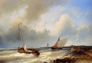 Shipping Off The Dutch Coast Abraham Hulk Snr boat seascape Oil Paintings